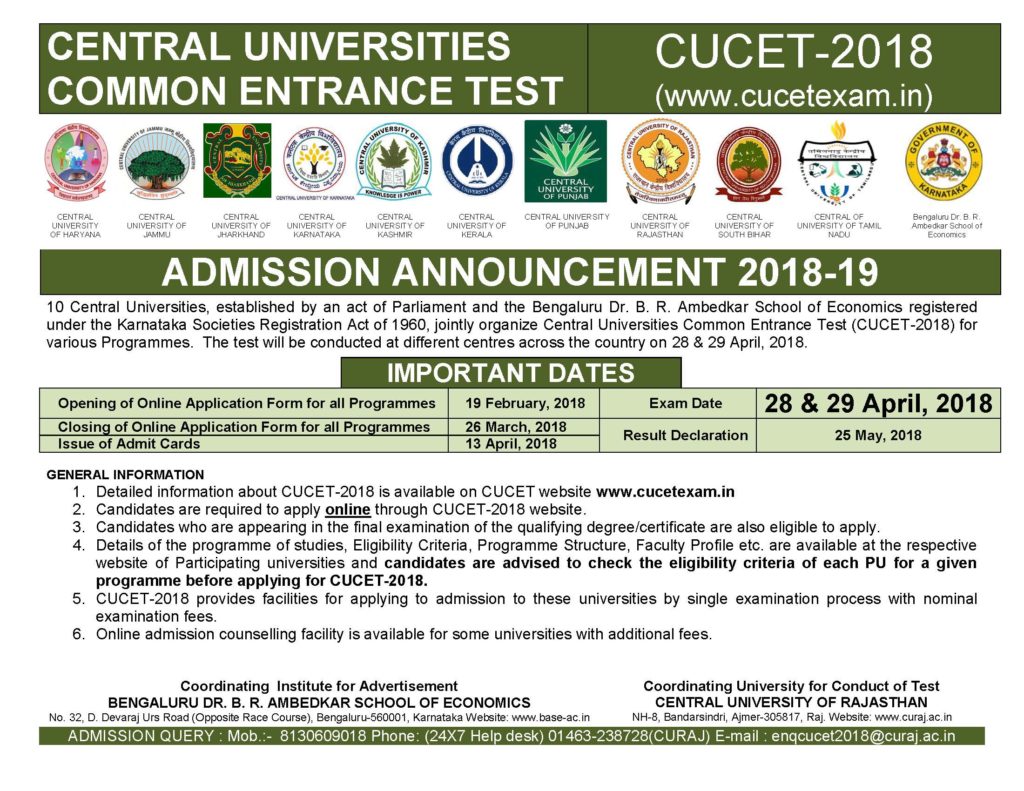 CENTRAL UNIVERSITIES COMMON ENTRANCE TEST FOR ADMISSION